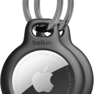 Belkin Apple AirTag Secure Holder with Key Ring - Durable Scratch Resistant Case With Open Face & Raised Edges - Protective AirTag Keychain Accessory For Keys, Pets, Luggage, Backpacks -2 Count Black